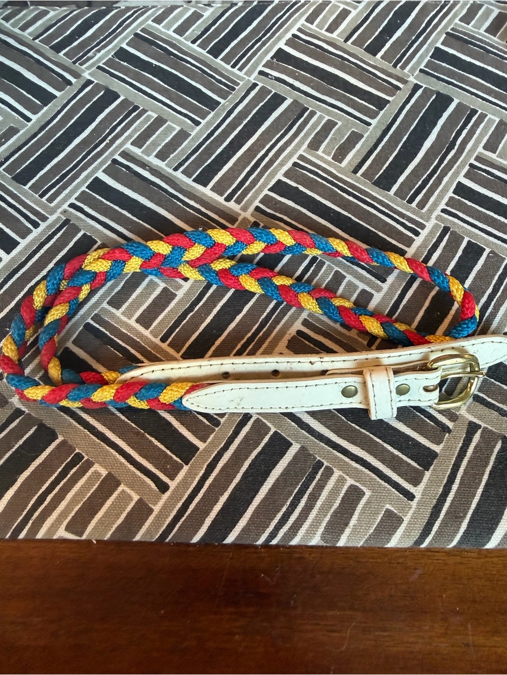 Multicolor Braided Women’s Belt with White Leather Trim